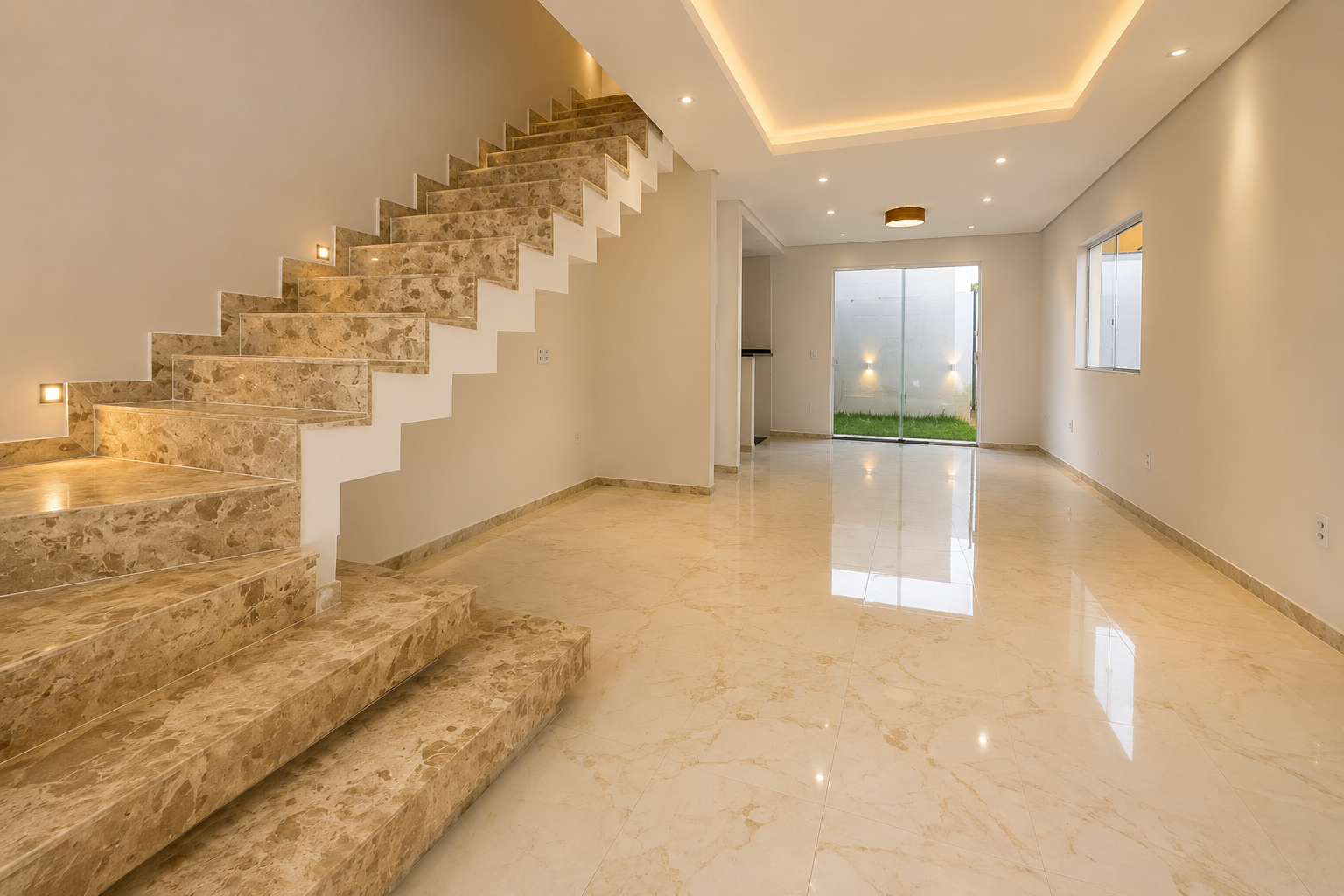 Sala de estar de pé-direito duplo com iluminação natural
